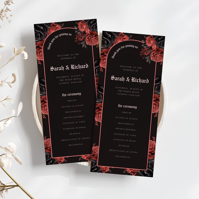 Gothic Wedding Program Template, Victorian Order of Service, Halloween ...