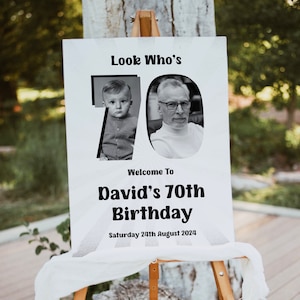 Retro 70th Birthday Welcome Sign, Seventieth Poster With Photo, Look Who's 70 Signage, Milestone Template, Dad Mom Present, Unique Gift Idea