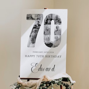 70.Geburtstag Poster Collage, Minimal Feier Zeichen, Anzahl Foto Display, Benutzerdefinierte Staffelei Brett, Seventy Party Dekor, Geschenk für Großeltern