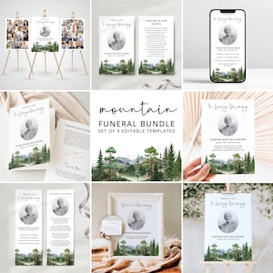 Mountain Funeral Bundle Set, Hunting Funeral Bundle, Forest Funeral Program, Celebration Of Life, Order Of Service, Obituary Bundle, CF80