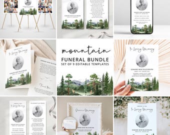 Mountain Funeral Bundle Set, Hunting Funeral Bundle, Forest Funeral Program, Celebration Of Life, Order Of Service, Obituary Bundle, CF80