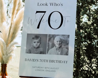 70th Birthday Photo Board For Man, Custom Before And After Welcome Sign, Look Who's Seventy, Happy Birthday Poster, Perfect Gift For Grandad