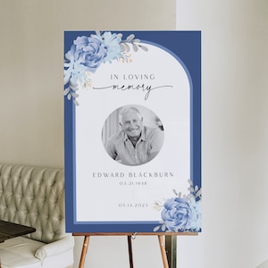 Navy Blue Funeral Poster, Editable Welcome Sign, Celebration Of Life Decoration, Memorial Keepsake, Obituary Template, Party Decor, #F45