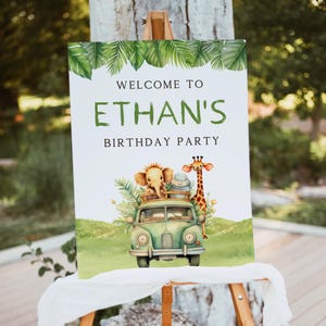 Editable Safari Birthday Welcome Sign Template, Jungle Birthday Poster, Wild One Birthday, Safari Theme Party Decor, Instant Download, CB7