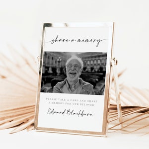 Modern Memory Table Sign & Cards, Memorial Signs, Minimal Funeral Sign, DIY Please Share A Memory Card, Obituary Template For Man, #FRANK
