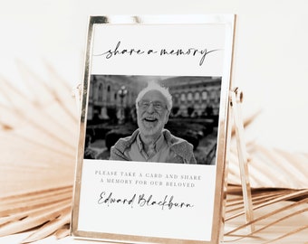 Modern Memory Table Sign & Cards, Memorial Signs, Minimal Funeral Sign, DIY Please Share A Memory Card, Obituary Template For Man, #FRANK