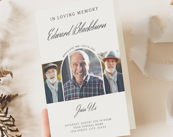 Minimal Funeral Program Template For Man, Personalized Memorial Program, Obituary Template, In Loving Memory, Folded Pamphlet, DIY Ceremony