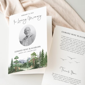 Forest Funeral Program Template For Man, Hiking Memorial Service Booklet, Editable Obituary, Hunting Theme, Order Of Service Program, CF80