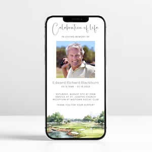 May include: A digital memorial card with a photo of a man, the text "Celebration of Life", and the name "Edward Richard Blackburn". The card also includes the dates "03.12.1948 - 07.16.2023" and details about the memorial service and reception.