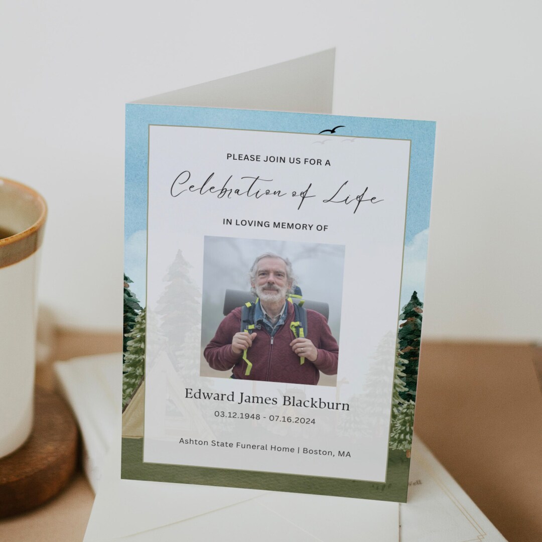 Hiking Funeral Program Template, Editable Celebration of Life, Order of