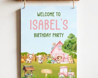 Farm Birthday Poster For Kids, Barn Animals Welcome Sign Template, Editable Farmhouse Yard Signage, Barnyard Entrance Sign, Farm Theme, CB3