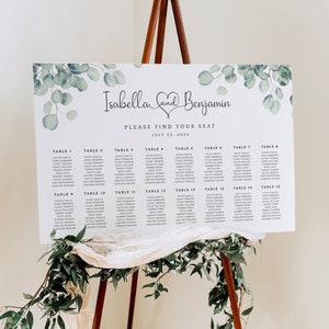 Eucalyptus Seating Chart, Wedding Seating Chart Template, Printable Greenery Signage Poster, Large Editable Sign Template, Templett, #ISABL