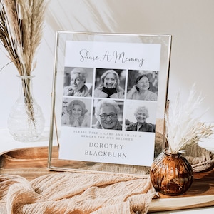 Minimal Share A Memory Sign, Printable Cards, In Loving Memory, Editable, Custom Funeral Sign, Memorial Signage, Memory Table Sign, #F34