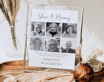 Minimal Share A Memory Sign, Printable Cards, In Loving Memory, Editable, Custom Funeral Sign, Memorial Signage, Memory Table Sign, #F34