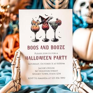 Modèle d'invitation Halloween huées et alcoolisées, invitation à un cocktail, boissons effrayantes, invitation Halloween, invitation anniversaire Halloween, HW3