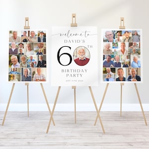 Modèle de collage photo pour 60e anniversaire, affiche de bienvenue, tableau personnalisé, panneau d'affichage d'image de montage, cadeau d'anniversaire de anniversaire pour lui, décoration