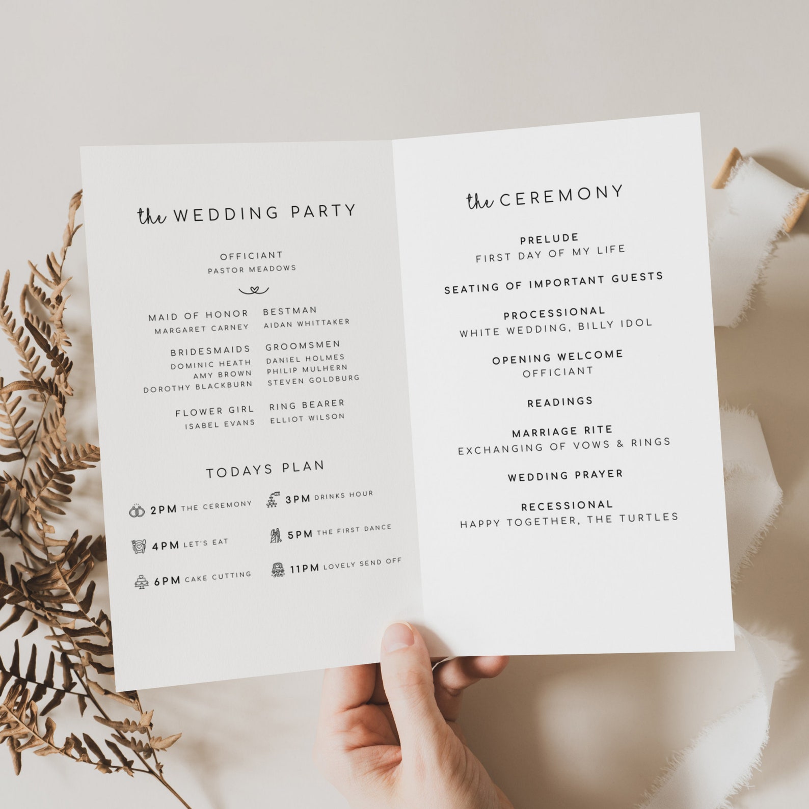 Modern Wedding Program Template, Church Program Wedding, Minimal Order ...
