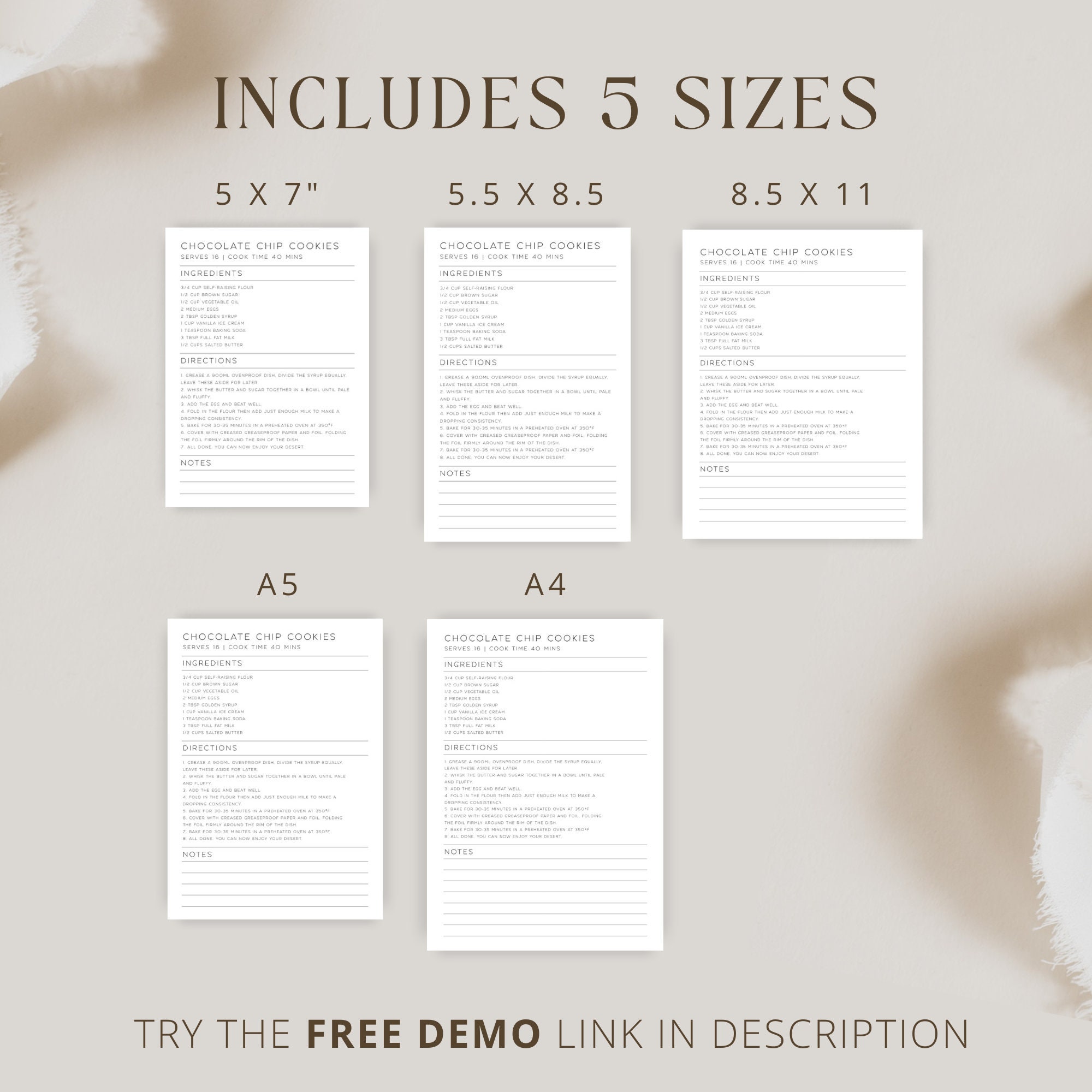 Editable Recipe Cards for Bridal Shower, Printable Recipe Book Template, Double Sided, Recipe ...