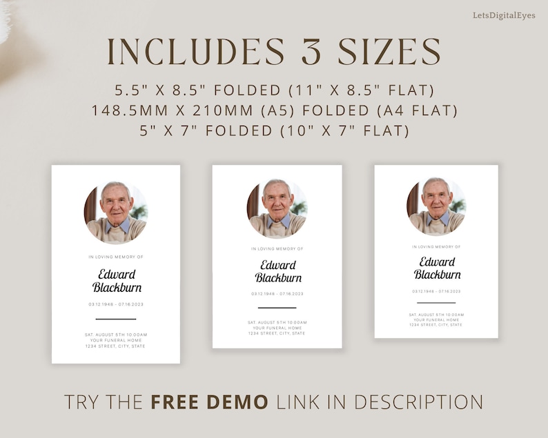 Basic Funeral Program Template Simple Memorial Service Etsy