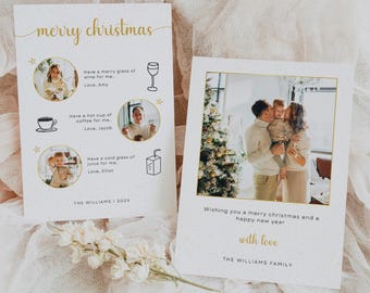 Have A Drink For Me Christmas Card Template, Family Holiday Photo Card, Festive Season Card, Merry Christmas, Editable Canva Template