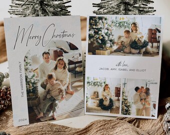 Snowflake Christmas Card With Photos, Holiday Photo Card, Festive Greetings, Minimal Christmas Template, Editable, Printable Holiday Card