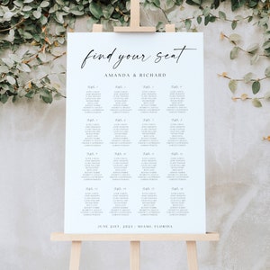 Editable Find Your Seat Seating Chart Template, Elegant Wedding Seating Plan Sign, Unique DIY Table Number Chart, Printable Wedding Signage