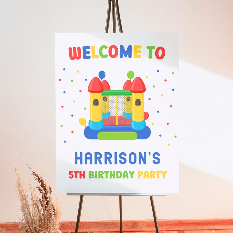 Welcome Harrison Bounce House Birthday Poster, Outdoor Playground, Editable Castle ...