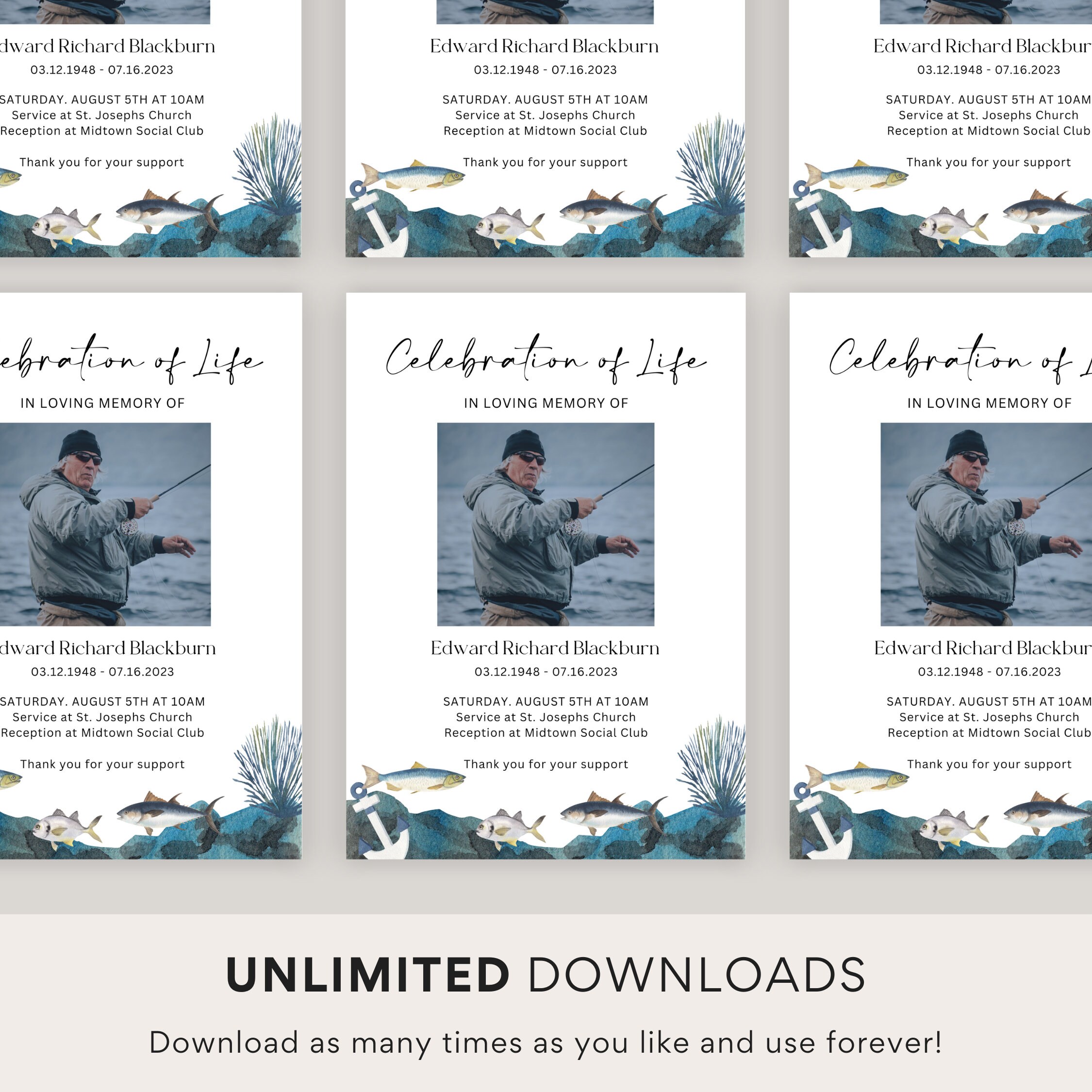 Fishing Funeral Announcement for Man, Outdoors Memorial Invitation ...