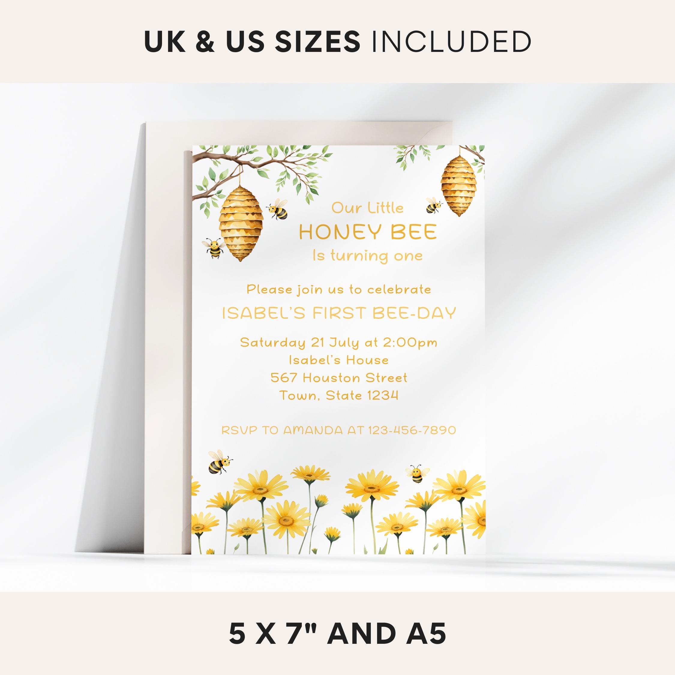 First Bee Day Birthday Party Invitation Template, 1st Birthday Invite ...