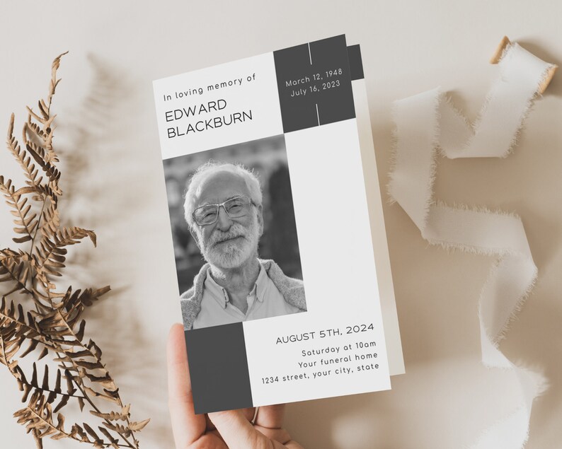 Funeral Program Template for Man With Photo Masculine Order - Etsy