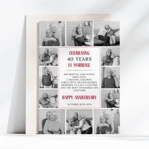 Plantilla de collage para el 40.° aniversario, tarjeta de cuarenta años de casados, aniversario de bodas de rubí, momentos destacados de la vida en común, tarjeta de casados en 1984
