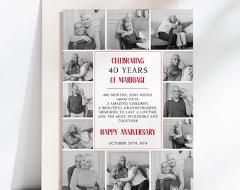 40th Anniversary Collage Template, Forty Years Married Card, Ruby Wedding Anniversary, Life Together Highlights, Married In 1984 Card