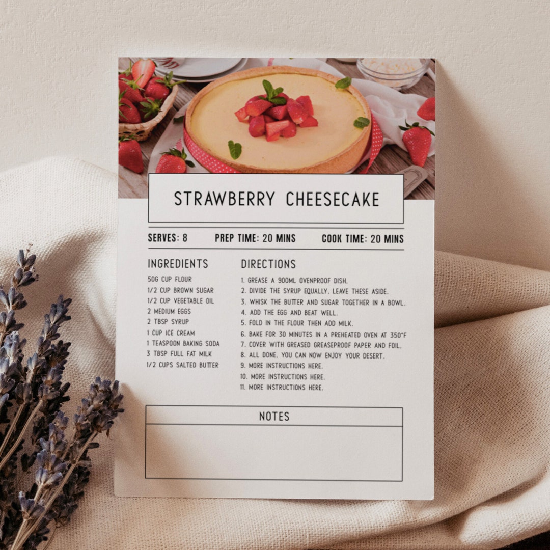 Recipe Book Template, Printable Bridal Shower Cards, Editable Food ...