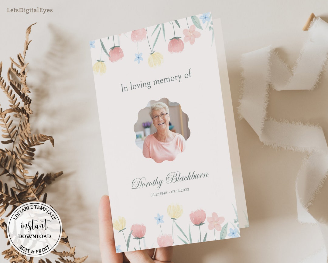 Pastel Funeral Program Template for Woman Baby Pink Editable Etsy