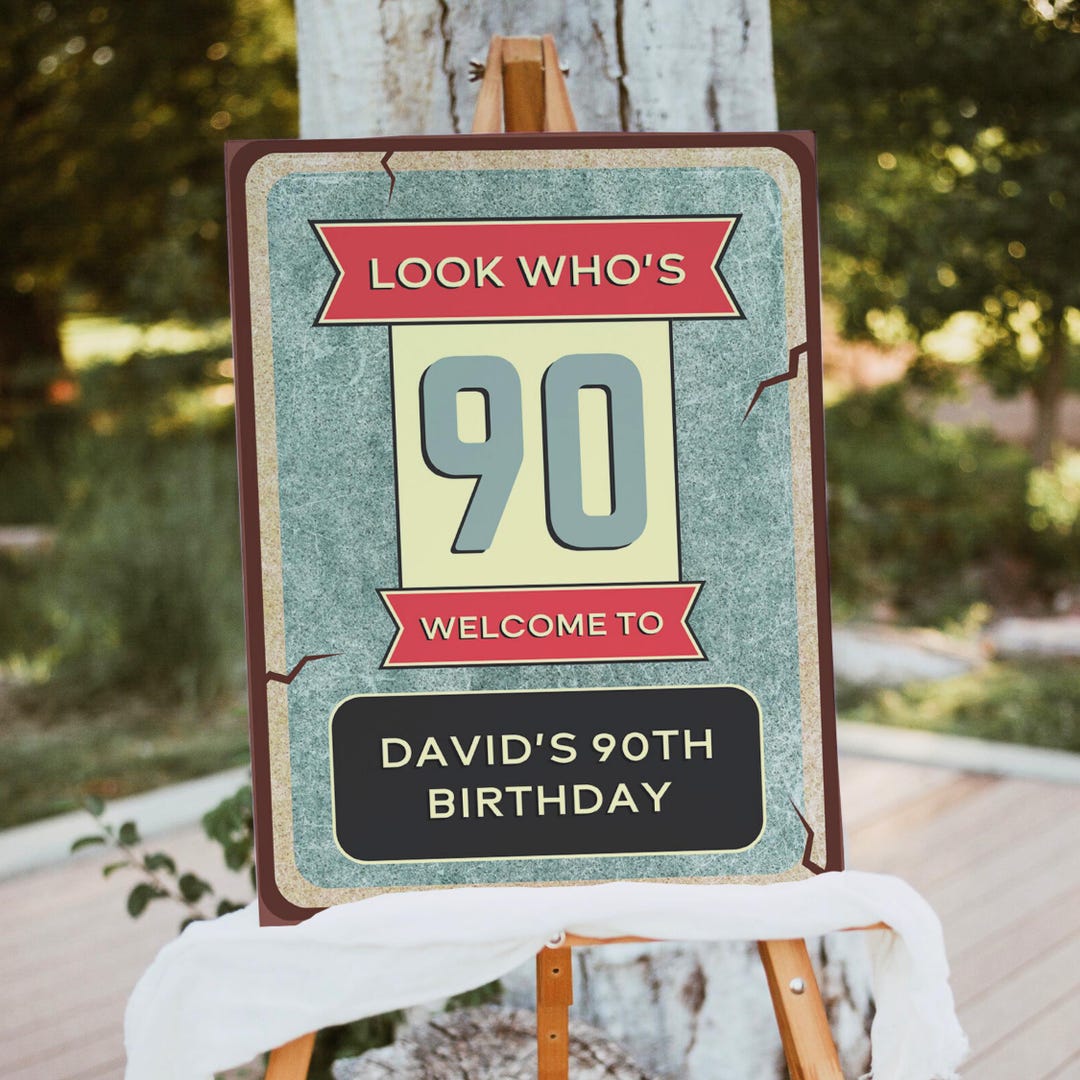 Within 90 Sign Look Who's 90 Birthday Welcome Sign, Grunge Birthday Poster, Distressed ...