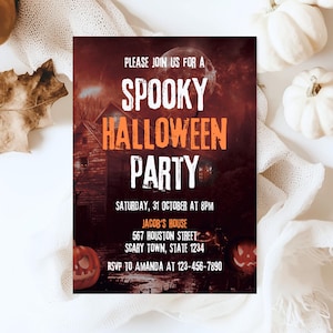 Invitación de fiesta de Halloween espeluznante, plantilla de casa embrujada, invitación de Halloween editable, noche de miedo, fiesta de disfraces, descarga instantánea, HW6