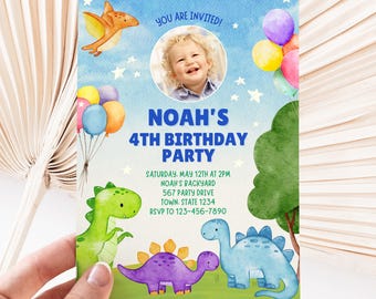Dinosaur Birthday Invitation, Editable Kids Party Invite, Cute Watercolor Dino, Boys or Girls Birthday, Instant Download, 5x7 & A5, CB39