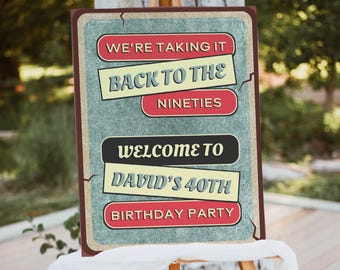 Back To The 90s Party Sign, 90s Birthday Welcome Poster, 90s Theme, Grunge Birthday Banner, Rustic Welcome Sign Template, Birthday Signage
