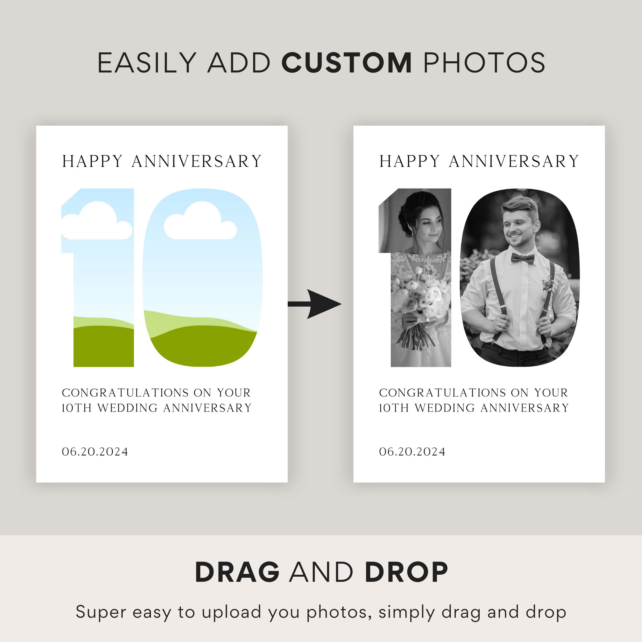 10th Wedding Anniversary Card, Double Sided Collage, Happy Anniversary ...
