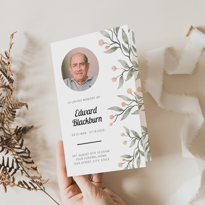 Printable Funeral Program Template Floral Order of Service Memorial ...