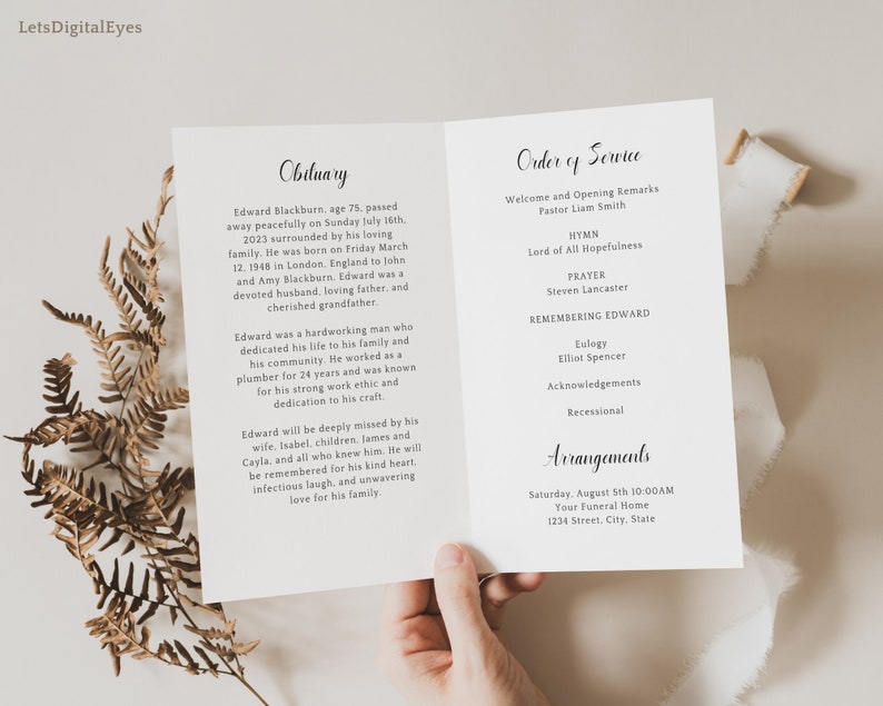 Editable Funeral Order of Service Modern Funeral Program - Etsy