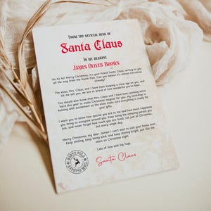 Plantilla imprimible de carta de Papá Noel, carta rústica para Papá Noel, correo navideño del Polo Norte, saludos navideños de Papá Noel, SL