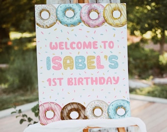 Donut Birthday Party Welcome Sign Template, Sprinkles Poster, Kids Party Custom Decoration, Editable Donut Signage, Instant Download, CB6