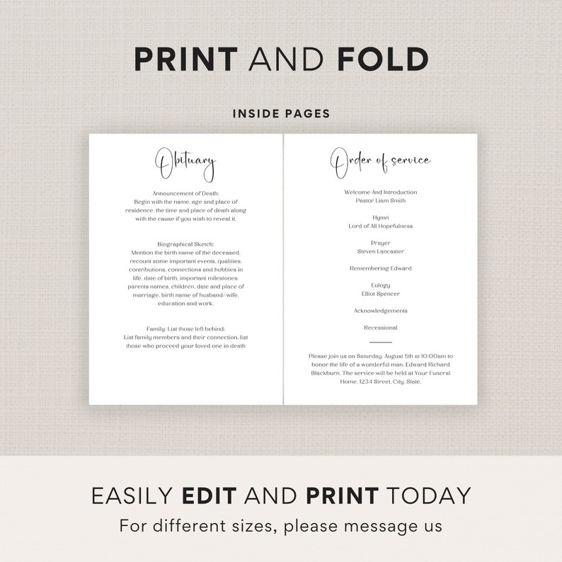 Golf Funeral Program Template, Memorial Service for Man, Order of Service Booklet, Folded in ...