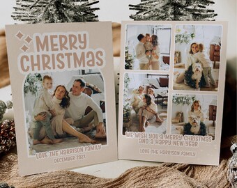Boho Christmas Card, Photo Holiday Card Template, Arch Festive Card, Editable Merry Christmas Card, Printable Christmas Card, Editable
