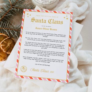 Carta de Navidad editable de Papá Noel, carta de Papá Noel, nota de Papá Noel, a rayas, PDF imprimible con texto personalizado, SL