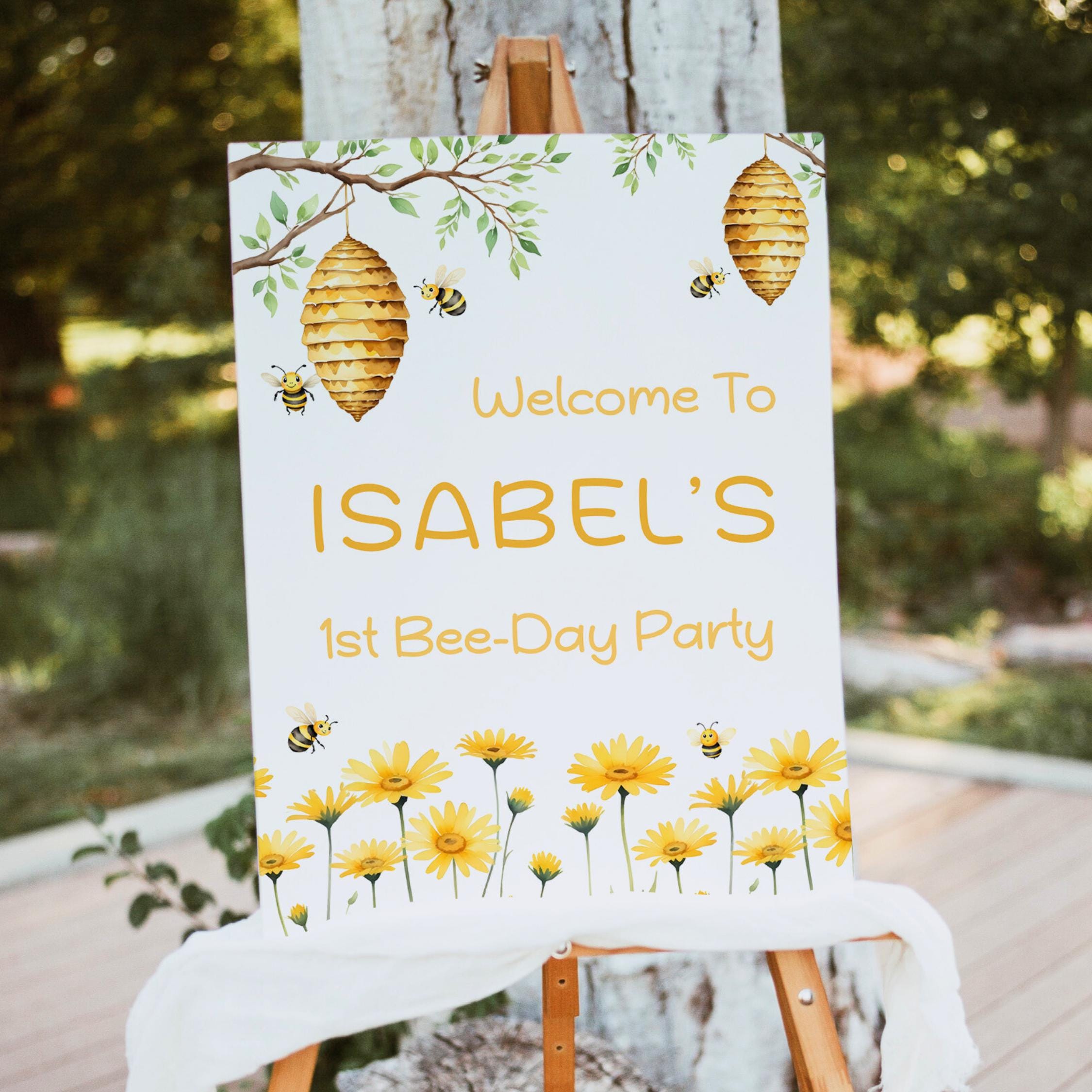 Bee Day Birthday Welcome Sign Template, First Birthday Poster, Editable Party Decorations, Bee Themed Birthday Banner, Custom Template, CB12