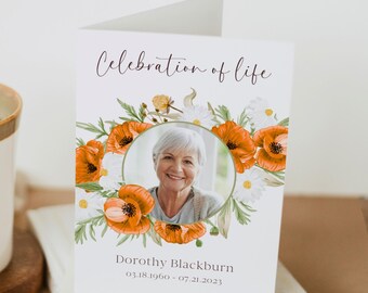 Floral Order Of Service Booklet, Poppy Funeral Program, Foldable Celebration Of Life Program, Memorial Service Card For Funeral, CF82