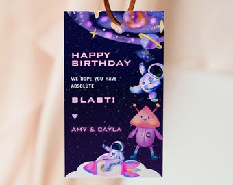 Outer Space Happy Birthday Gift Tag Template, Rocket Themed Party, Editable Favor Tags, Astronaut Birthday Party Favors, Instant Download