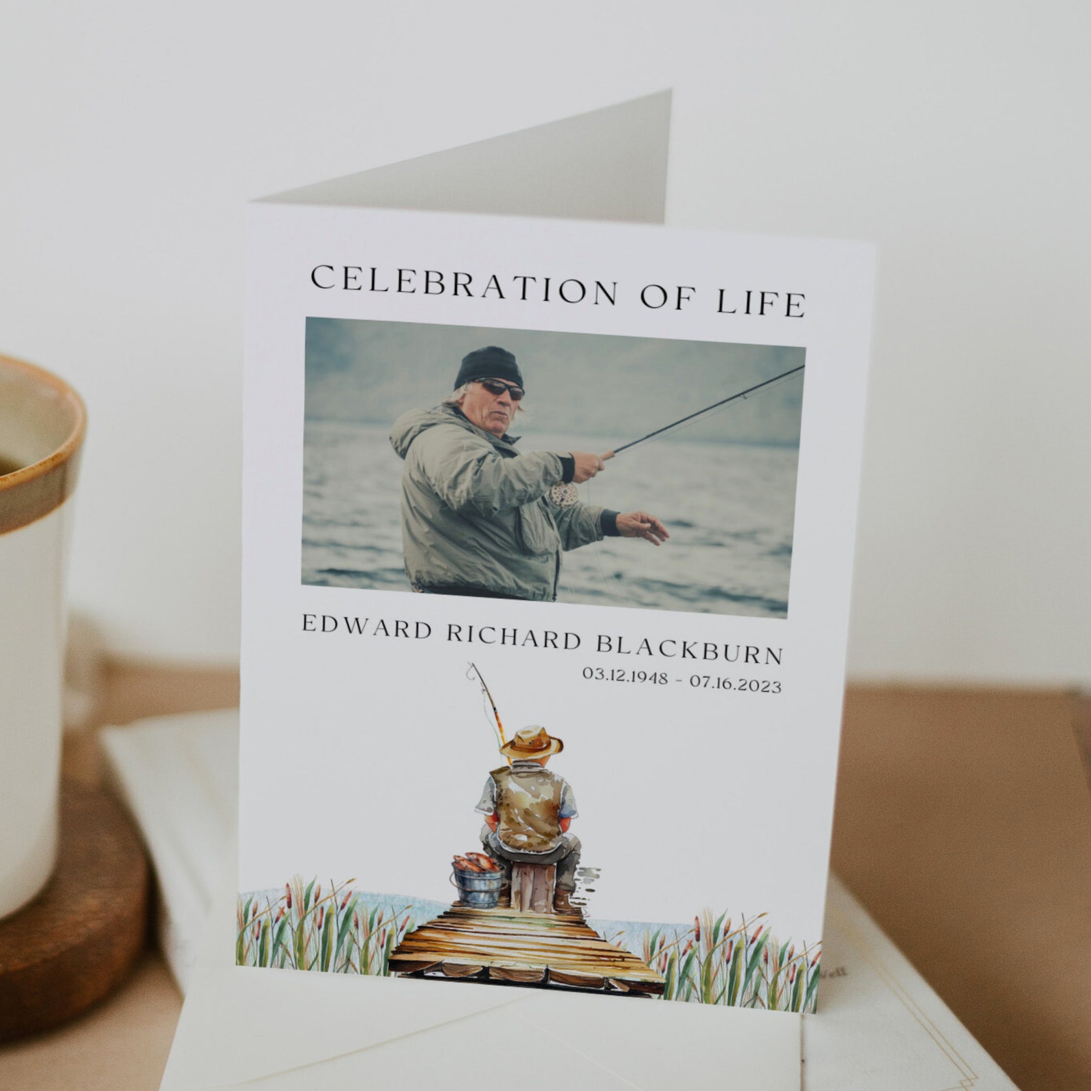 Fish Funeral Program Design Gone Fishing Funeral Program Template for Man, Anglers Memorial Service ...